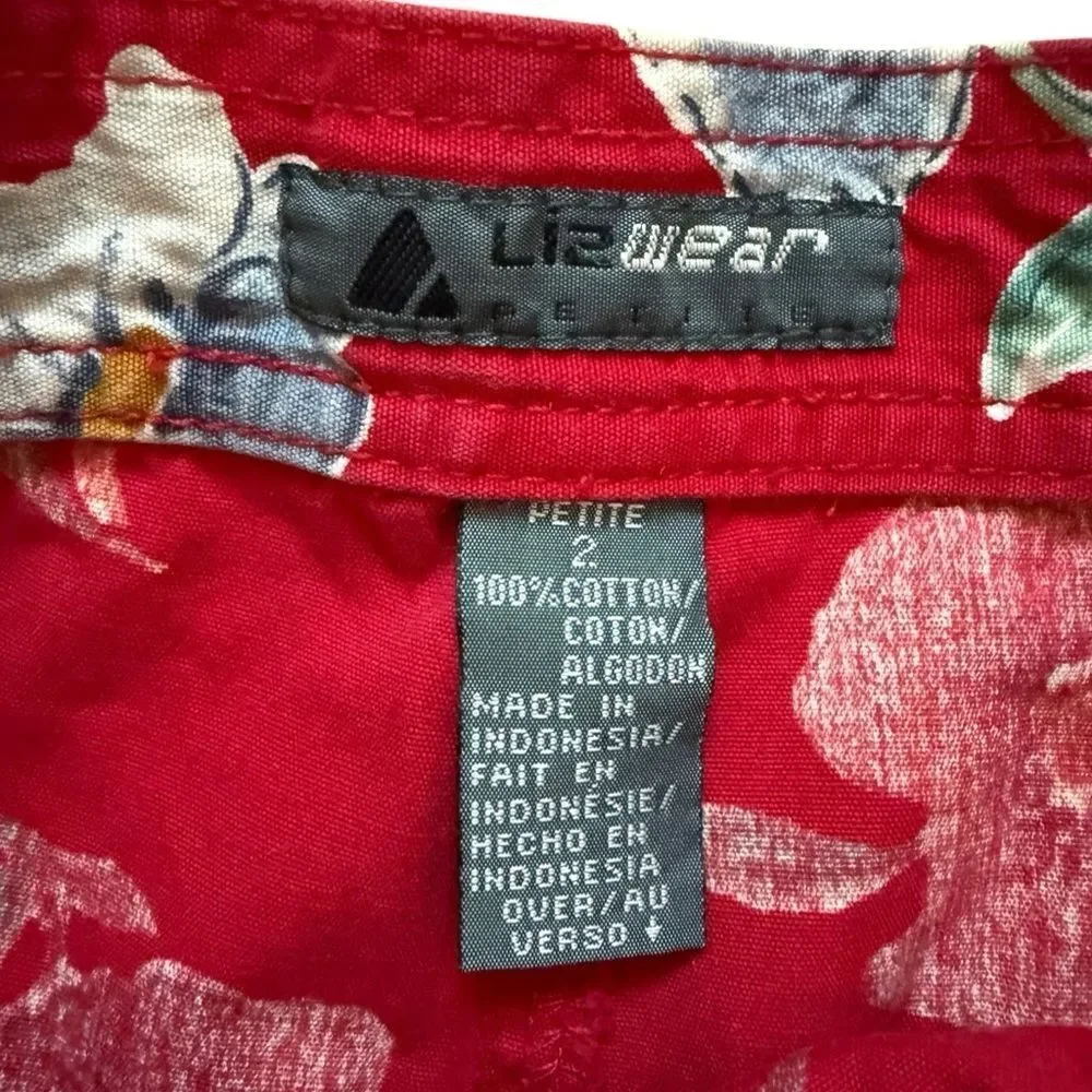 Vintage 90s LizWear Womens 2P Petite Red Floral Cotton Skort Skirt Shorts